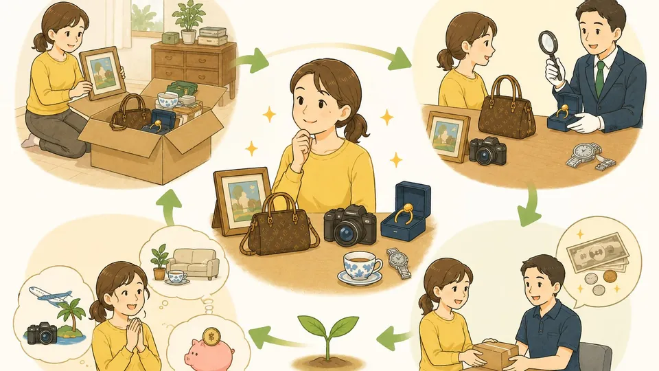 買取で遺品整理の費用を抑える流れの図
