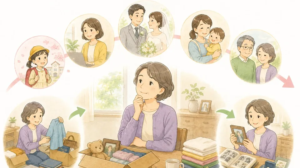 人生を振り返りながら生前整理をする女性