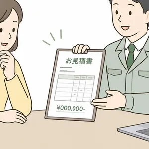スタッフがお見積書を提示する無料見積りの様子