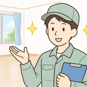 きれいに片付いたお部屋をお引き渡しするスタッフ