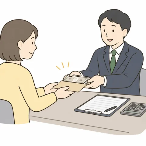 査定後にその場で買取代金を受け取る様子