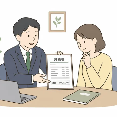 お客様と見積書の内容を一緒に確認する明朗会計の様子